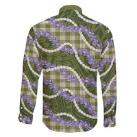 Green Hawaii Palaka Honohono Pikake Family Matching Off Shoulder Short Dress and Hawaiian Shirt Hawaiian Orchid Lei Polynesian Pattern LT14 - Polynesian Pride
