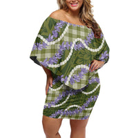 Green Hawaii Palaka Honohono Pikake Family Matching Off Shoulder Short Dress and Hawaiian Shirt Hawaiian Orchid Lei Polynesian Pattern LT14 Green - Polynesian Pride