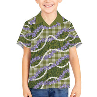 Green Hawaii Palaka Honohono Pikake Family Matching Off Shoulder Short Dress and Hawaiian Shirt Hawaiian Orchid Lei Polynesian Pattern LT14 - Polynesian Pride
