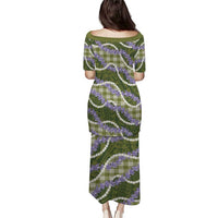 Green Hawaii Palaka Honohono Pikake Family Matching Puletasi and Hawaiian Shirt Hawaiian Orchid Lei Polynesian Pattern - Polynesian Pride