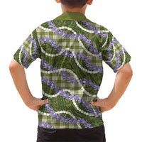 Green Hawaii Palaka Honohono Pikake Family Matching Short Sleeve Bodycon Dress and Hawaiian Shirt Hawaiian Orchid Lei Polynesian Pattern - Polynesian Pride