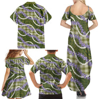 Green Hawaii Palaka Honohono Pikake Family Matching Summer Maxi Dress and Hawaiian Shirt Hawaiian Orchid Lei Polynesian Pattern - Polynesian Pride