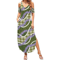 Green Hawaii Palaka Honohono Pikake Family Matching Summer Maxi Dress and Hawaiian Shirt Hawaiian Orchid Lei Polynesian Pattern - Polynesian Pride