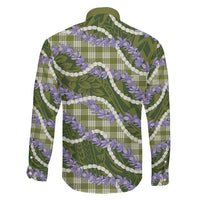 Green Hawaii Palaka Honohono Pikake Family Matching Tank Maxi Dress and Hawaiian Shirt Hawaiian Orchid Lei Polynesian Pattern - Polynesian Pride