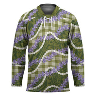 Green Hawaii Palaka Honohono Pikake Hockey Jersey Hawaiian Orchid Lei Polynesian Pattern - Polynesian Pride