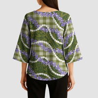Green Hawaii Palaka Honohono Pikake Kimono Sleeve Blouse Hawaiian Orchid Lei Polynesian Pattern - Polynesian Pride