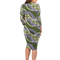 Green Hawaii Palaka Honohono Pikake Long Sleeve Bodycon Dress Hawaiian Orchid Lei Polynesian Pattern - Polynesian Pride