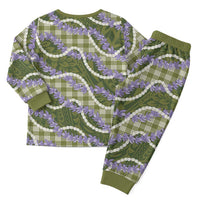 Green Hawaii Palaka Honohono Pikake Christmas Pajama Set Hawaiian Orchid Lei Polynesian Pattern - Polynesian Pride