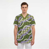 Green Hawaii Palaka Honohono Pikake Scrub Top Hawaiian Orchid Lei Polynesian Pattern - Polynesian Pride