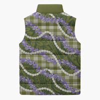 Green Hawaii Palaka Honohono Pikake Sleeveless Puffer Jacket Hawaiian Orchid Lei Polynesian Pattern - Polynesian Pride