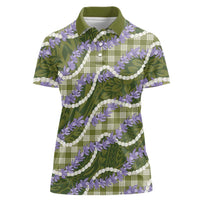 Green Hawaii Palaka Honohono Pikake Women Polo Shirt Hawaiian Orchid Lei Polynesian Pattern LT14 Female Green - Polynesian Pride