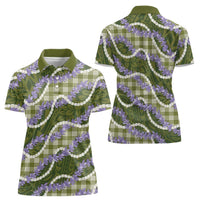 Green Hawaii Palaka Honohono Pikake Women Polo Shirt Hawaiian Orchid Lei Polynesian Pattern LT14 - Polynesian Pride