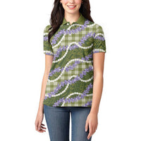 Green Hawaii Palaka Honohono Pikake Women Polo Shirt Hawaiian Orchid Lei Polynesian Pattern LT14 - Polynesian Pride