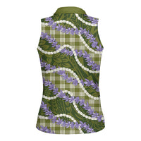 Green Hawaii Palaka Honohono Pikake Women Sleeveless Polo Shirt Hawaiian Orchid Lei Polynesian Pattern - Polynesian Pride
