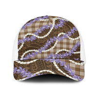 Brown Hawaii Palaka Honohono Pikake Baseball Net Cap Hawaiian Orchid Lei Polynesian Pattern LT14 One Size White Brown - Polynesian Pride