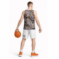 Brown Hawaii Palaka Honohono Pikake Basketball Jersey Hawaiian Orchid Lei Polynesian Pattern - Polynesian Pride