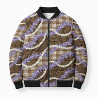 Brown Hawaii Palaka Honohono Pikake Bomber Puffer Jacket Hawaiian Orchid Lei Polynesian Pattern - Polynesian Pride