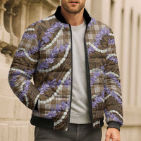 Brown Hawaii Palaka Honohono Pikake Bomber Puffer Jacket Hawaiian Orchid Lei Polynesian Pattern - Polynesian Pride