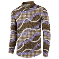 Brown Hawaii Palaka Honohono Pikake Button Sweatshirt Hawaiian Orchid Lei Polynesian Pattern - Polynesian Pride