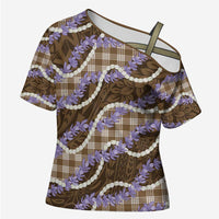 Brown Hawaii Palaka Honohono Pikake Cross Shoulder Shirt Hawaiian Orchid Lei Polynesian Pattern - Polynesian Pride