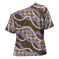 Brown Hawaii Palaka Honohono Pikake Cross Shoulder Shirt Hawaiian Orchid Lei Polynesian Pattern LT14 - Polynesian Pride