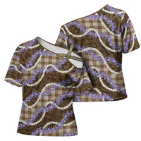 Brown Hawaii Palaka Honohono Pikake Cross Shoulder Shirt Hawaiian Orchid Lei Polynesian Pattern LT14 - Polynesian Pride