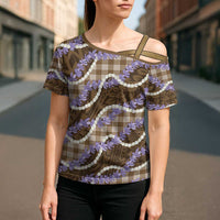 Brown Hawaii Palaka Honohono Pikake Cross Shoulder Shirt Hawaiian Orchid Lei Polynesian Pattern - Polynesian Pride
