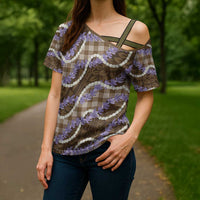 Brown Hawaii Palaka Honohono Pikake Cross Shoulder Shirt Hawaiian Orchid Lei Polynesian Pattern LT14 - Polynesian Pride