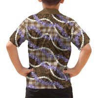Brown Hawaii Palaka Honohono Pikake Family Matching Long Sleeve Bodycon Dress and Hawaiian Shirt Hawaiian Orchid Lei Polynesian Pattern - Polynesian Pride