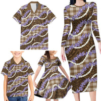 Brown Hawaii Palaka Honohono Pikake Family Matching Long Sleeve Bodycon Dress and Hawaiian Shirt Hawaiian Orchid Lei Polynesian Pattern - Polynesian Pride