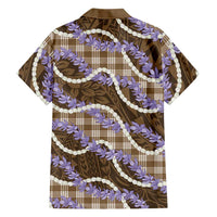 Brown Hawaii Palaka Honohono Pikake Family Matching Long Sleeve Bodycon Dress and Hawaiian Shirt Hawaiian Orchid Lei Polynesian Pattern - Polynesian Pride