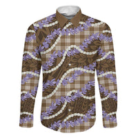 Brown Hawaii Palaka Honohono Pikake Family Matching Long Sleeve Bodycon Dress and Hawaiian Shirt Hawaiian Orchid Lei Polynesian Pattern - Polynesian Pride