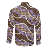 Brown Hawaii Palaka Honohono Pikake Family Matching Long Sleeve Bodycon Dress and Hawaiian Shirt Hawaiian Orchid Lei Polynesian Pattern - Polynesian Pride