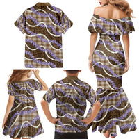 Brown Hawaii Palaka Honohono Pikake Family Matching Mermaid Dress and Hawaiian Shirt Hawaiian Orchid Lei Polynesian Pattern - Polynesian Pride