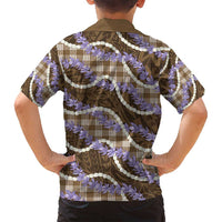 Brown Hawaii Palaka Honohono Pikake Family Matching Off Shoulder Short Dress and Hawaiian Shirt Hawaiian Orchid Lei Polynesian Pattern - Polynesian Pride