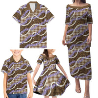 Brown Hawaii Palaka Honohono Pikake Family Matching Puletasi and Hawaiian Shirt Hawaiian Orchid Lei Polynesian Pattern - Polynesian Pride