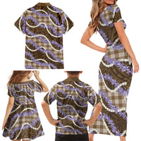Brown Hawaii Palaka Honohono Pikake Family Matching Short Sleeve Bodycon Dress and Hawaiian Shirt Hawaiian Orchid Lei Polynesian Pattern - Polynesian Pride