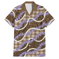 Brown Hawaii Palaka Honohono Pikake Family Matching Short Sleeve Bodycon Dress and Hawaiian Shirt Hawaiian Orchid Lei Polynesian Pattern - Polynesian Pride