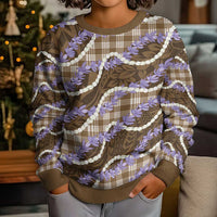 Brown Hawaii Palaka Honohono Pikake Kid Ugly Christmas Sweater Hawaiian Orchid Lei Polynesian Pattern - Polynesian Pride