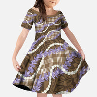 Brown Hawaii Palaka Honohono Pikake Kid Short Sleeve Dress Hawaiian Orchid Lei Polynesian Pattern LT14 KID Brown - Polynesian Pride