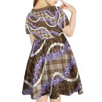 Brown Hawaii Palaka Honohono Pikake Kid Short Sleeve Dress Hawaiian Orchid Lei Polynesian Pattern LT14 - Polynesian Pride