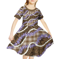 Brown Hawaii Palaka Honohono Pikake Kid Short Sleeve Dress Hawaiian Orchid Lei Polynesian Pattern LT14 - Polynesian Pride