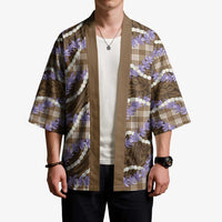 Brown Hawaii Palaka Honohono Pikake Kimono Hawaiian Orchid Lei Polynesian Pattern - Polynesian Pride