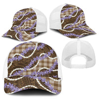Brown Hawaii Palaka Honohono Pikake Mesh Trucker Cap Hawaiian Orchid Lei Polynesian Pattern - Polynesian Pride
