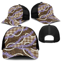 Brown Hawaii Palaka Honohono Pikake Mesh Trucker Cap Hawaiian Orchid Lei Polynesian Pattern - Polynesian Pride