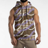 Brown Hawaii Palaka Honohono Pikake Sleeveless Hoodie Hawaiian Orchid Lei Polynesian Pattern - Polynesian Pride
