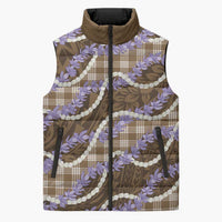Brown Hawaii Palaka Honohono Pikake Sleeveless Puffer Jacket Hawaiian Orchid Lei Polynesian Pattern - Polynesian Pride