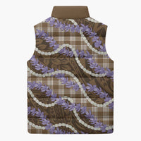 Brown Hawaii Palaka Honohono Pikake Sleeveless Puffer Jacket Hawaiian Orchid Lei Polynesian Pattern - Polynesian Pride