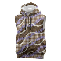 Brown Hawaii Palaka Honohono Pikake Sleeveless Zip Hoodie Hawaiian Orchid Lei Polynesian Pattern - Polynesian Pride