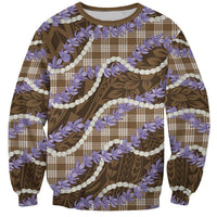 Brown Hawaii Palaka Honohono Pikake Sweatshirt Hawaiian Orchid Lei Polynesian Pattern - Polynesian Pride